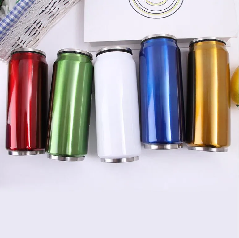 Nieuwe creatieve roestvrijstalen kan waterfles pop-top blikje metalen flessen creatief ontwerp draagbaar water drinkflessen stro binnen thermos