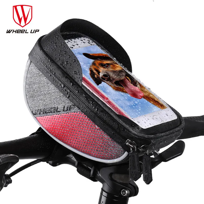 Wiel op regenbestendige fiets voorbuis tas 6.0 inch touchscreen bolsas bicicleta fiets waterdichte mobiele tas bisiklet aksesuar