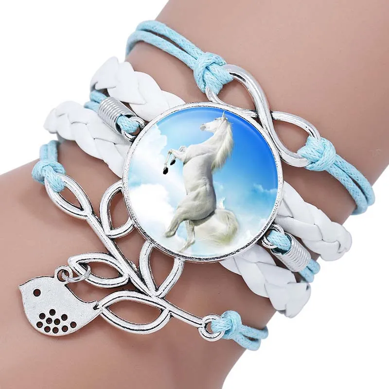 Fashion Horse Glass Cabochon Infinity Love Skórzana bransoletka dla dziewcząt Dziewczyny