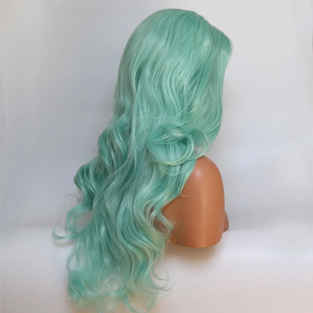 Mint Green LaceFront Wig 20-24 inches!! MORICA Mint Green Wigs for Women Long Middle Part Wavy Wig  main image 4