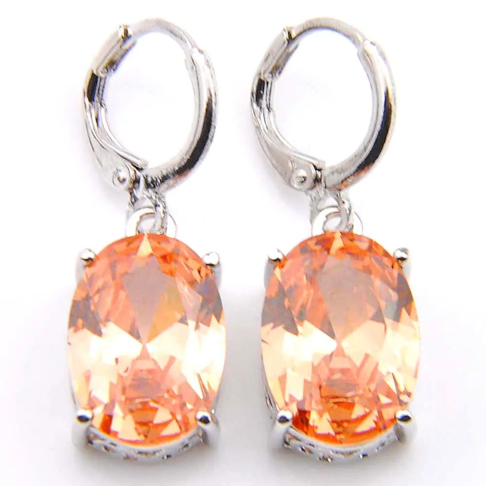 10prs Tuckyshine Classic Fashion Fire Oval Morganite Cubic Zirconia Gemstone Silver Dangle Earrings For Holiday Wedding Party244T