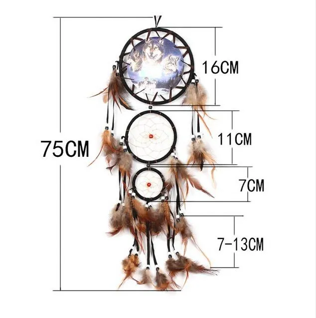 New Handmade Dreamcatcher Wind Chimes Wolf Pattern Feather Pendant Dream Catcher Hanging Gift Home Decoration Ornament GA127