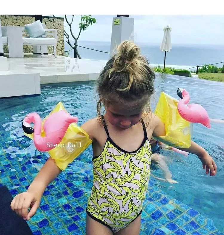 Crianças infláveis ​​braço de braço de nadar de nadar flamingo anéis de natação de bebê anéis