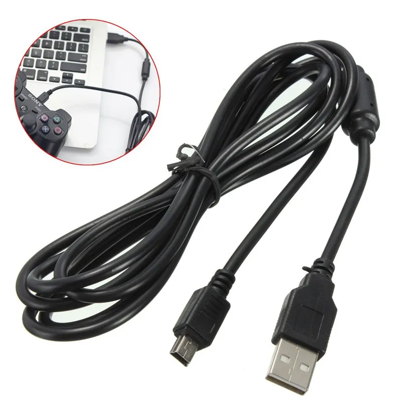 1.8m USB Power Charger Wire Charging Cable Cord For Playstation 3 PS3 Controller Accessories Black DHL FEDEX EMS FREE SHIP