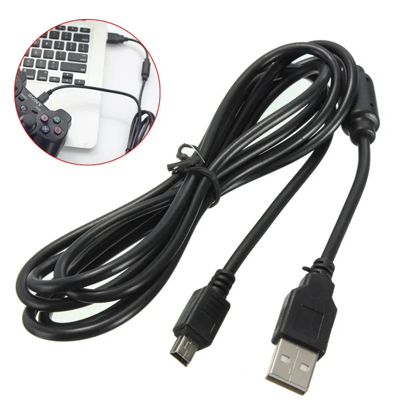 1.8M USB Power Charger Fio Cabo de Cabo de Carregamento para Playstation 3 PS3 Acessórios Controlador Preto DHL FedEx EMS Navio Livre