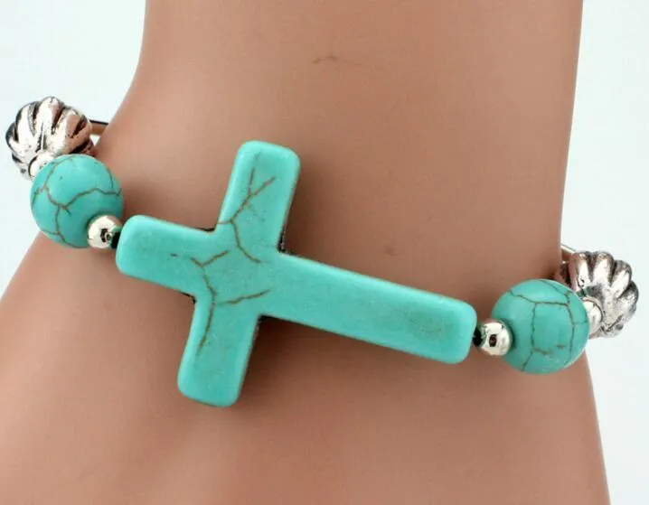 Brins de perles Mode Turquoise Bracelets éléphant Cross Stretch Bracelet Bracelet Bracelet