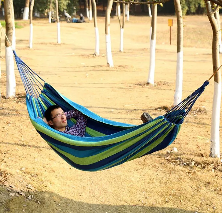 Portable 120 kg Load-bearing Garden Hammock Hang Bed Travel Camping Swing Survival Outdoor Sleeping Bags Canvas Stripe 190*80CM SN191