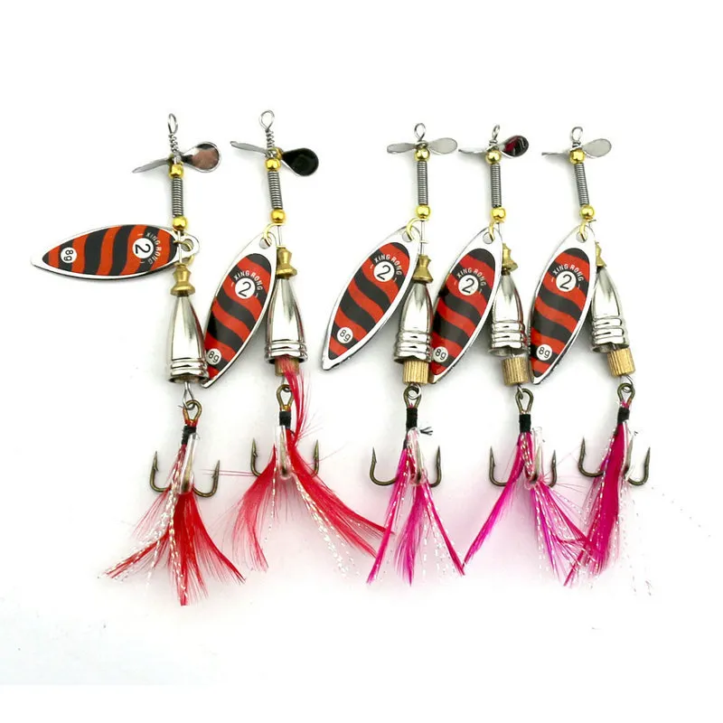 5 Sztuk Feather Fishing Hooks, Kogut Ogon, Wędkarstwo Spinner Łyżka Przynęty Rotatable Inline Bass Trout Fishing Tackle Baits 9cm-10.5G Spinners, Sp