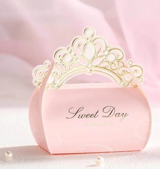 Rose or couronne découpé au Laser boîtes de faveur de mariage sac de chocolat bébé douche fête cadeau boîte à bonbons doux jour présent wrap