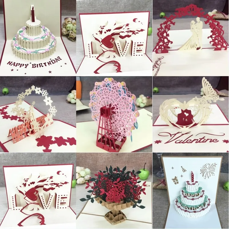 3D Pop Up Greeting Cards With Envelope Laser Cut Post Card For Birthday Christmas Valentine' Day Party Wedding Decoration