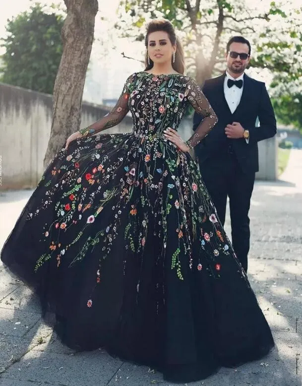 Black dress with red roses prom hot sale