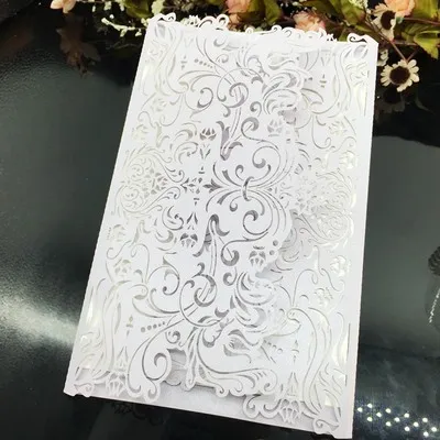 Cartões de convite de casamento cortados a laser com envelope, folha interna em branco e fita para casamento, noivado, chá de panela, convite 1222057