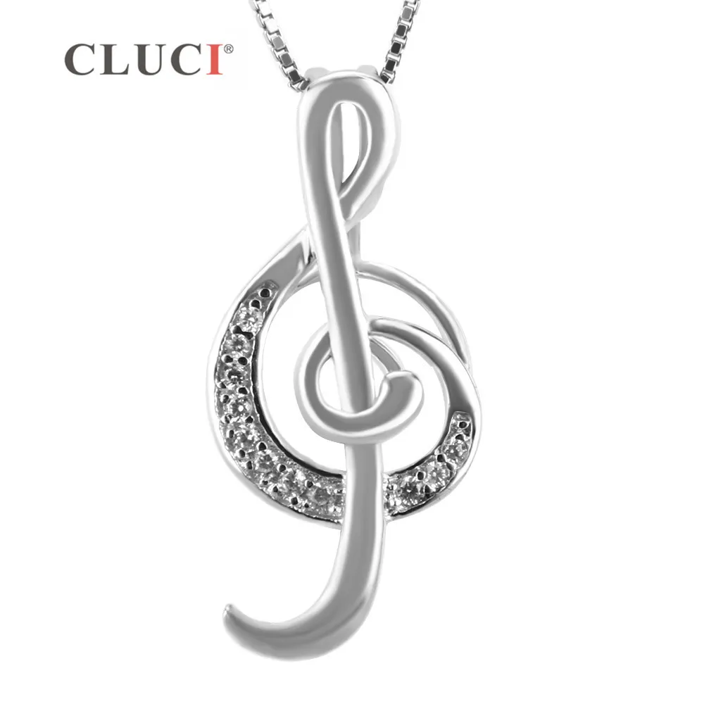 CLUCI symbole musical Treble Clef forme perle cage pendentif 925 collier en argent sterling pendentif 3pcs S18101607