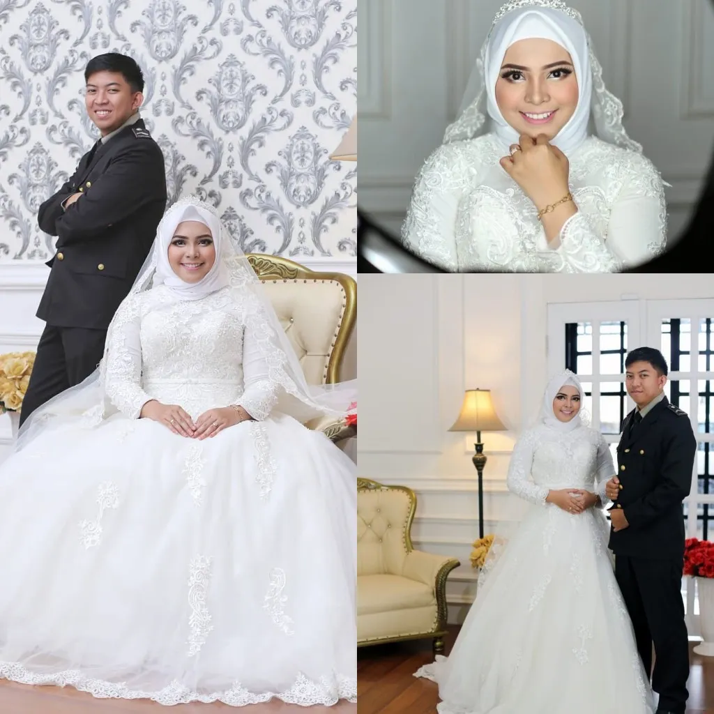 Muslim High Neck New Arrival Plus Size Wedding Dresses Long Sleeves Lace Applique Sweep Train Wedding Dress Bridal Gowns Custom