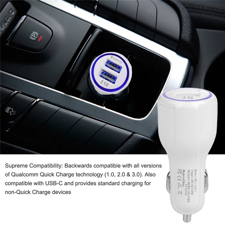 ل iPhone X سامسونج غالاكسي S9 زائد QC 3.0 Fast Car Charger 3.1A Quick Charge Dual منفذ USB مع حزمة البيع بالتجزئة