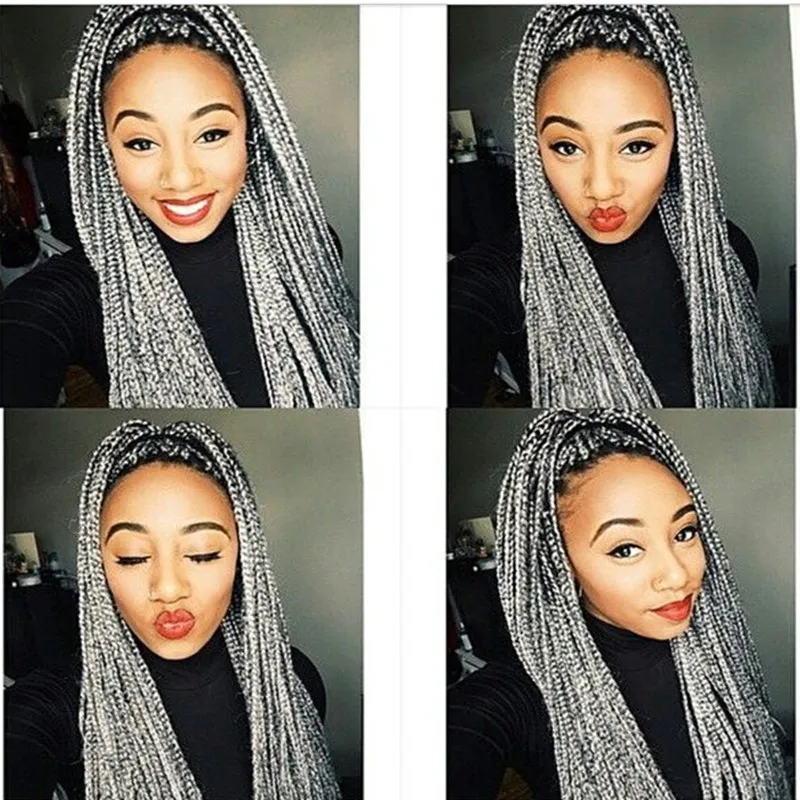 ?Zhane 24 ”GREY&BLACK OMBRÉ Braided LaceFront WIG Amazon.com : Braided Wigs for Black Women Box Braid Wig  main image 4