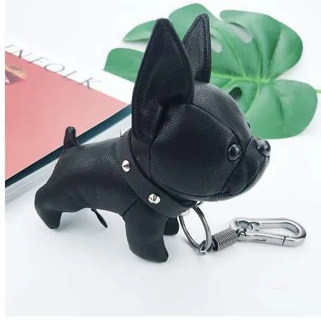 WEIYU French Bulldog Keychain PU Leather Animal Dog Keyring Holder