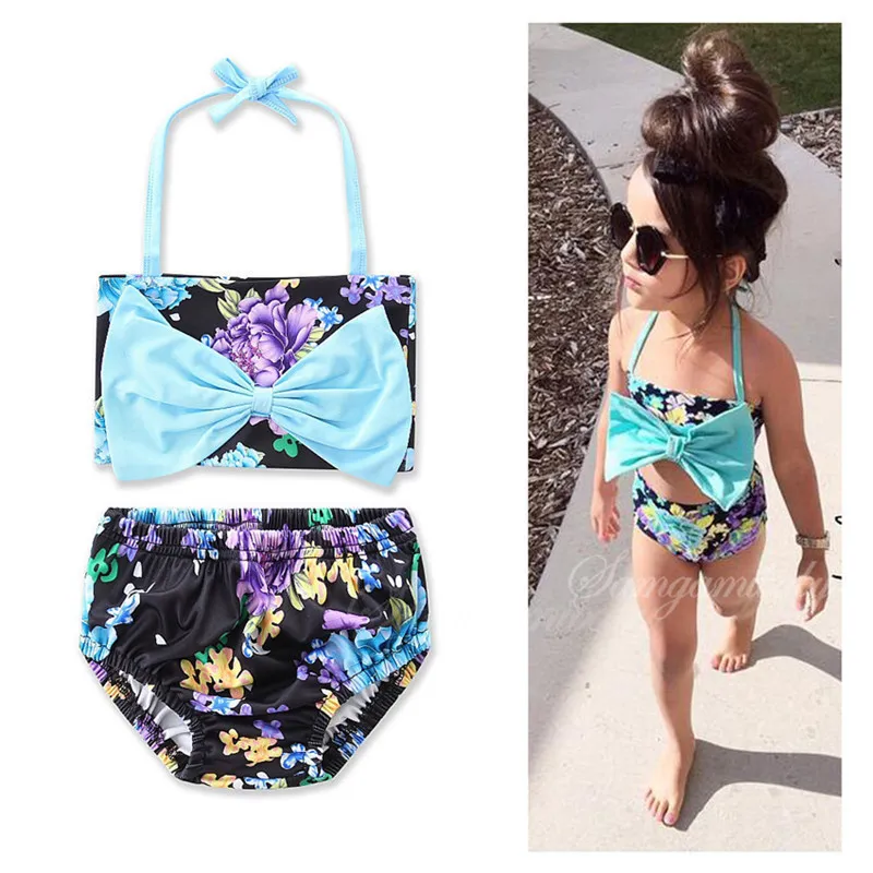 اعتصامات 2-6T Girl's Swimwear One Piece Swimsuit اثنين من قطعة بيكيني مجموعة الرسن BOWKNOT أنبوب أعلى + موجزات الاستحمام الدعاوى الشاطئ جديد 2018 الساخن