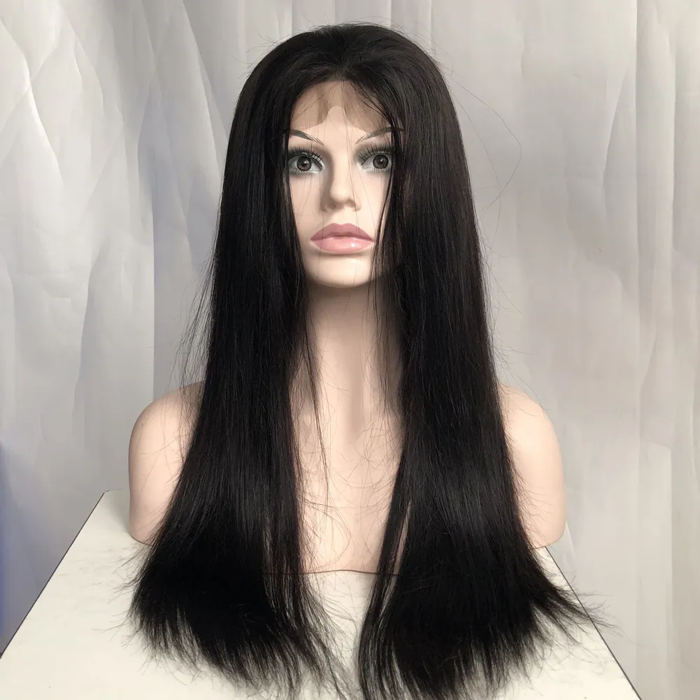 Human Hair Wigs Brazilian Virgin Straight Body Wave Curly 4X4 Lace Wigs 130% Density 1B Natural Black for Black Women 10"-30"