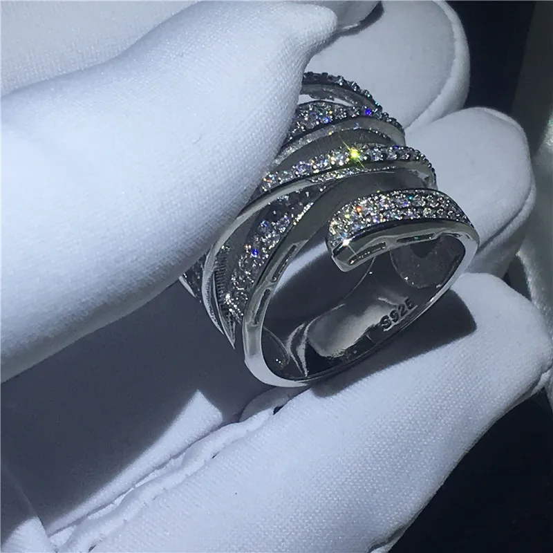 Luxe Vrouwelijke Cross Ring 925 Sterling Zilver 5A CZ Steen Big Engagement Wedding Band Ring voor Vrouwen Bruids Sieraden
