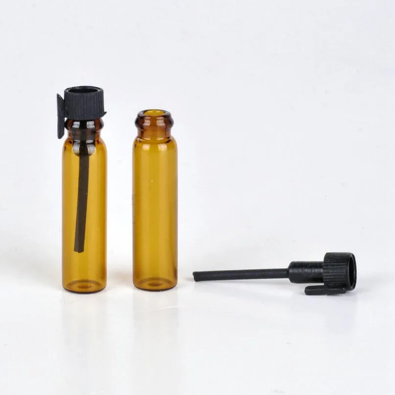 1 ML Portable Refillable Brown Glass Perfume Essential Oils Bottle With Black Cap