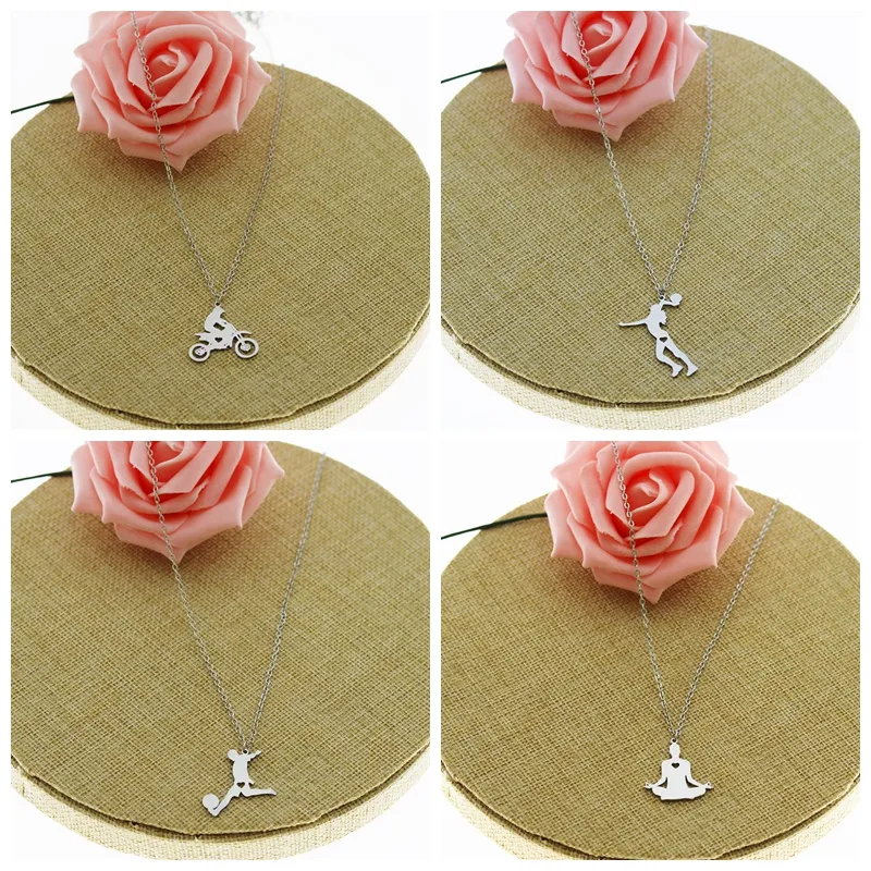 Yoga Chakra Pendant Necklace Stainless Steel Meditation Throat lock Pose Exercise Sports Jewelry Silver New Arrival Wholesale