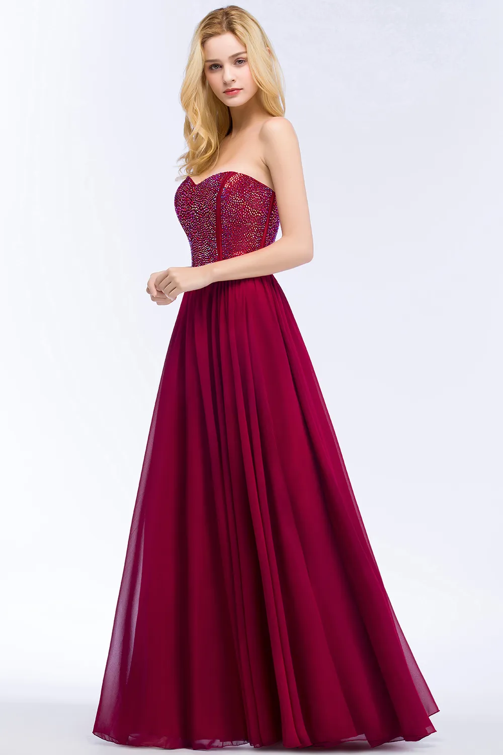 Beaded Chiffon Long Prom Klänningar Real Image Sweetheart Beaded Stones Formell Party Evening Special Enstaka Klänningar CPS883