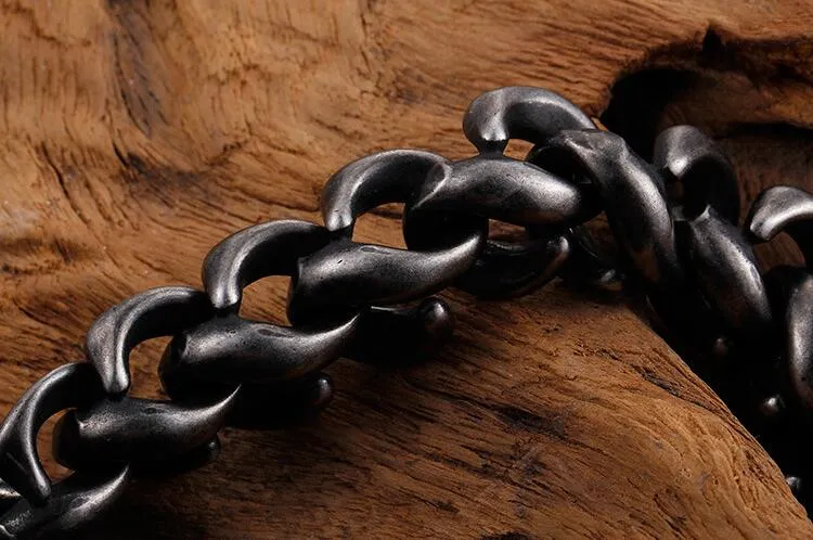 Vintage negro pulsera de acero inoxidable hombres moda nueva cadena de motorista enlace hombres pulseras brazaletes 2018 regalos de joyería masculina