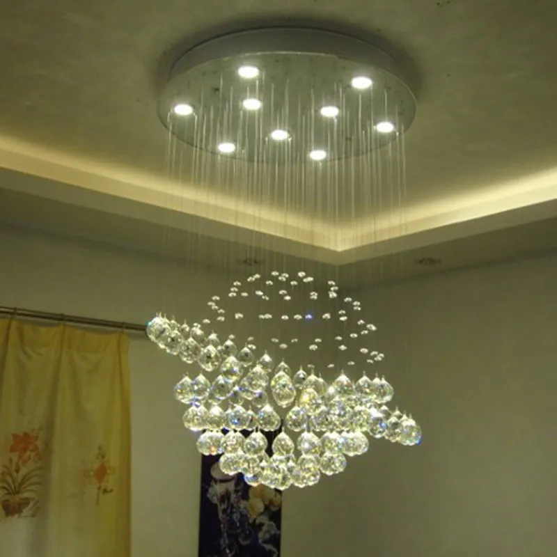 Moderno rotondo K9 Lampadario di cristallo Illuminazione Goccia di pioggia Plafoniera a filo Lampada a sospensione scale Apparecchi hotel Villa Lampada a forma di sfera con cristalli