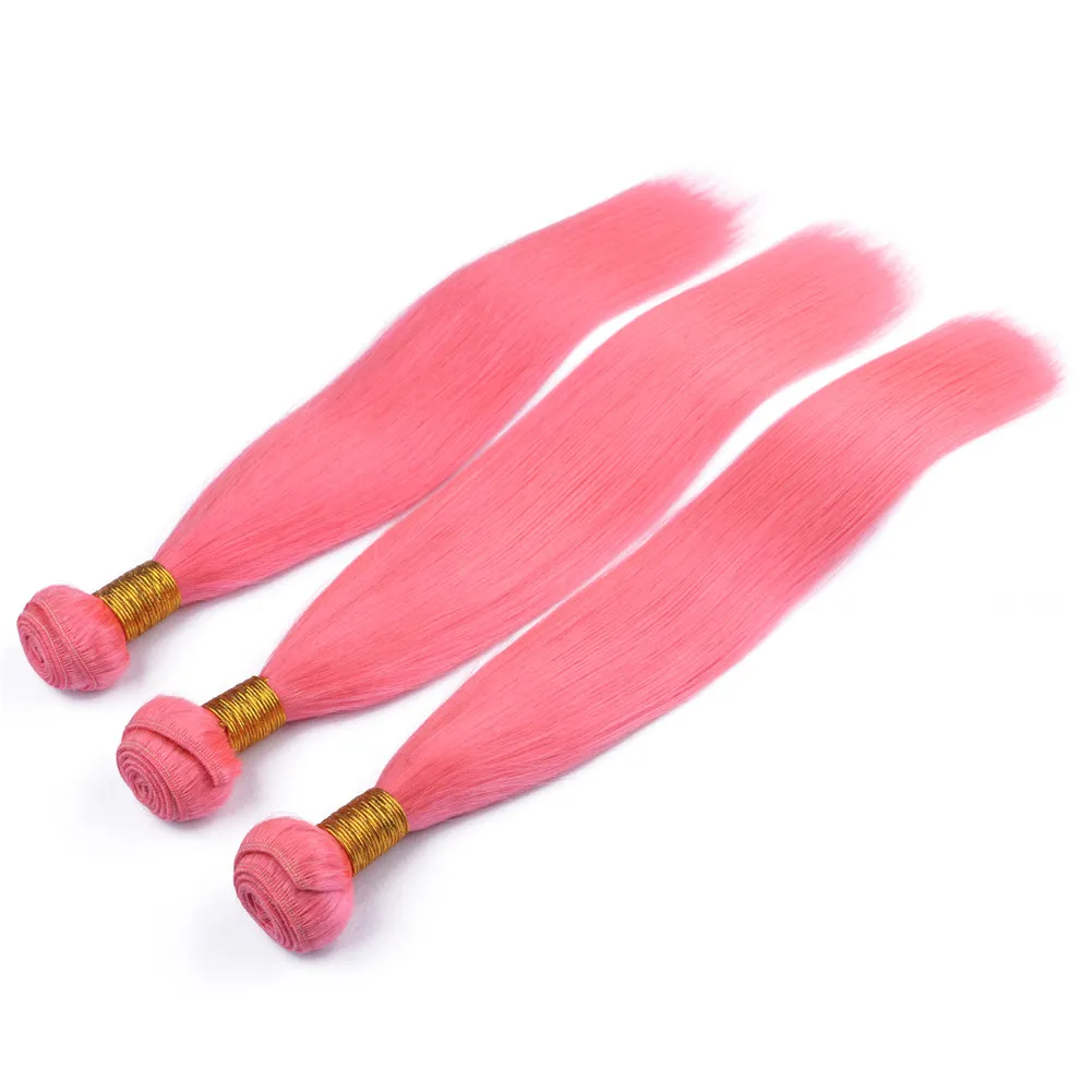 Tissages de cheveux humains péruviens de couleur rose vierge avec fermeture soyeuse droite rose pêche 4x4 fermeture avant en dentelle avec offres de faisceaux de cheveux humains