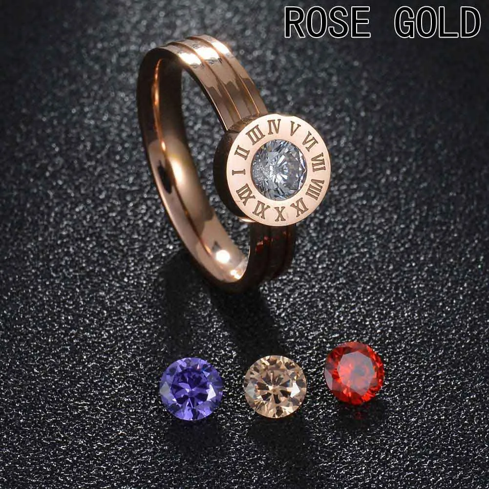 Love Screw Crystal Stone Roman Numerals Ring Jewelry 4 Color Stones Interchangeable Rings Stainless Steel for woman