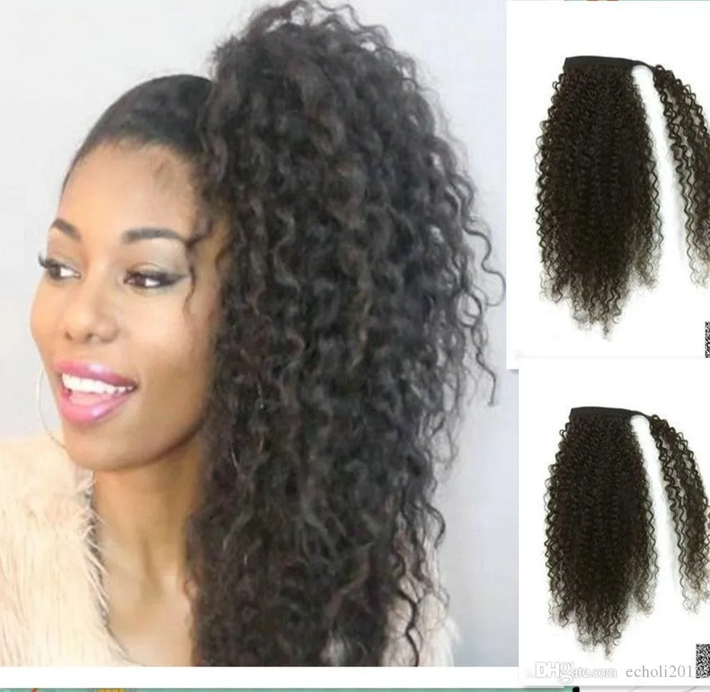 Clip-in-Haarverlängerungen für menschliche Pferdeschwanz, verworrene Locken, Kordelzug-Pferdeschwanz, Afro-Puffs, jungfräuliche lockige Pferdeschwänze, 120 g, 4 Farben