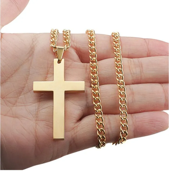 Pretty Gold Chain Jewelry Cross Pendant Necklace Link Chain Necklace Statement Charm Jewelry Black Silver Gold Plated Cross Necklaces