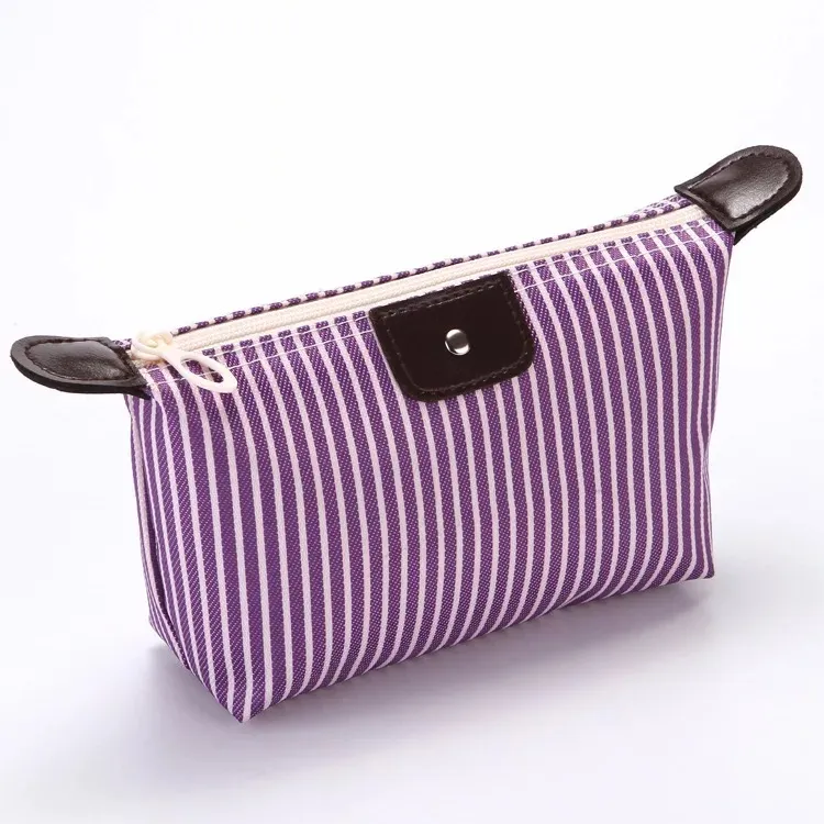 HOLESAEL Billiga randiga Whol Nylon Travel Cosmetic Bag Small Make-Up Travel Custom Lady Eco-vänlig kosmetisk väska220L