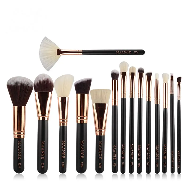 Maange 15 st Professionell Makeup Brushes Set Pulver Foundation Eye Shadow Blush Blending Lip Cosmetic Tool Kit 2018 Ny ankomst
