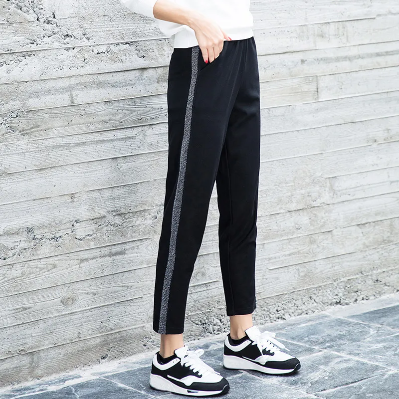 5 styles Women's Harem Pants side striped pants Trousers black white  Elastic Loose Slim pantalon mujer S-XXL Femme