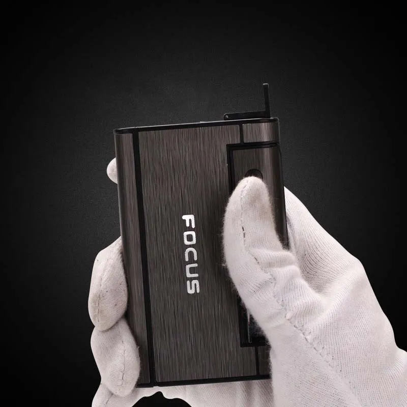 Brand New Cigarette Holder Box with Gas Lighter Flameless Windproof Tobacco Cigarette Case Lighter