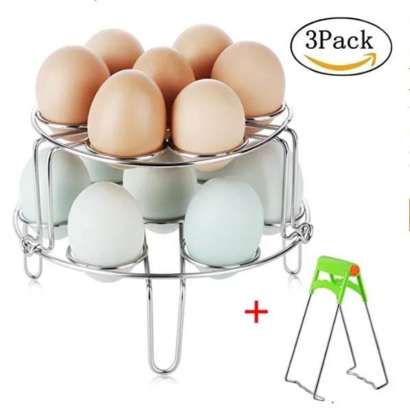 2 Piece Steamer Rack for Instant Pot, Stainless Steel Stackable Egg Steam Stand Vegetable Pressure Cooker Steaming Racks Set with Kitchen Pl