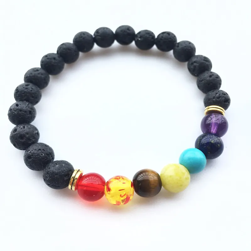 Black Lava Rock 8mm Perles 7 Chakra Healing Balance Bracelet pour Hommes Femmes Reiki Prière Pierre Yoga Chakra Bracelet Drop Shipping