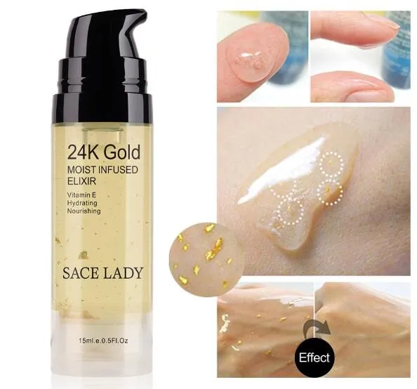 Élixir d'or 24 carats ultra hydratant pour le visage, huile essentielle, fond de teint, base de maquillage anti-âge, cosmétique de marque