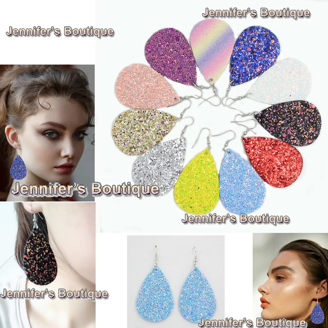 Großhandel Lederohrringe, 11 Farben, Glitzer-Leder-Tropfenohrringe, trendige große Statement-Ohrringe, leicht, für Frauen und Mädchen