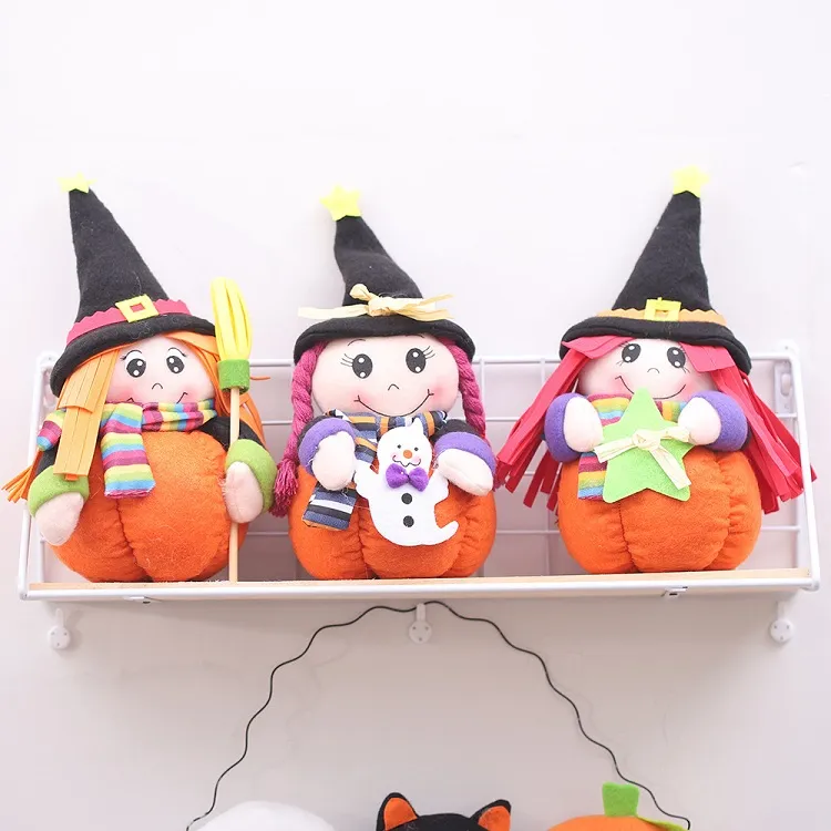 Ornamenti creativi di Halloween Bambola strega di Halloween con supporto per zucca per decorazioni per finestre da tavolo per feste a casa