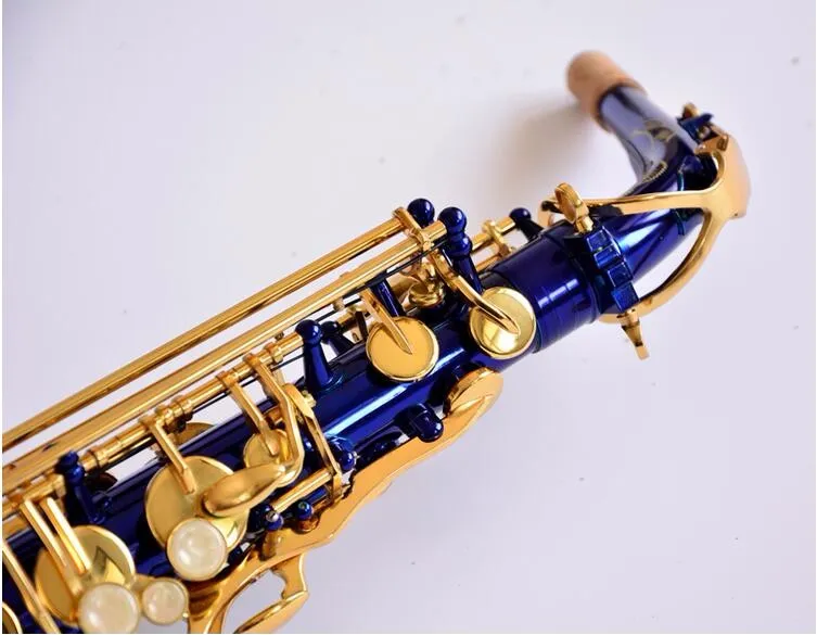 Wysokiej jakości Japonia Suzuki Alto Saksofon Eb Tune E Flat SR-475 F Sax Blue Gold Key Profesjonalny Mosiądz instrument muzyczny z ustnikiem