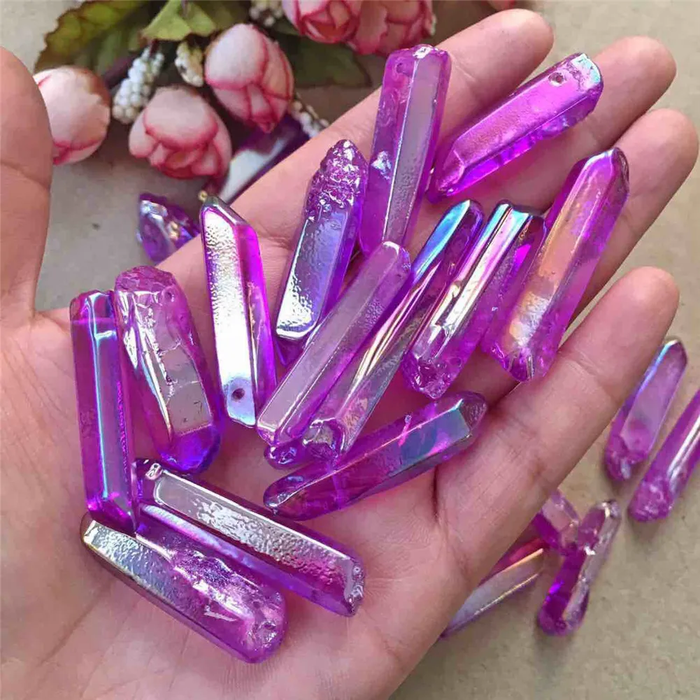 Titanium Clear Quartz Pendant Natural Raw Crystal Wand Point Rough Reiki Healing Prism Cluster Necklace Charms Craft3469051