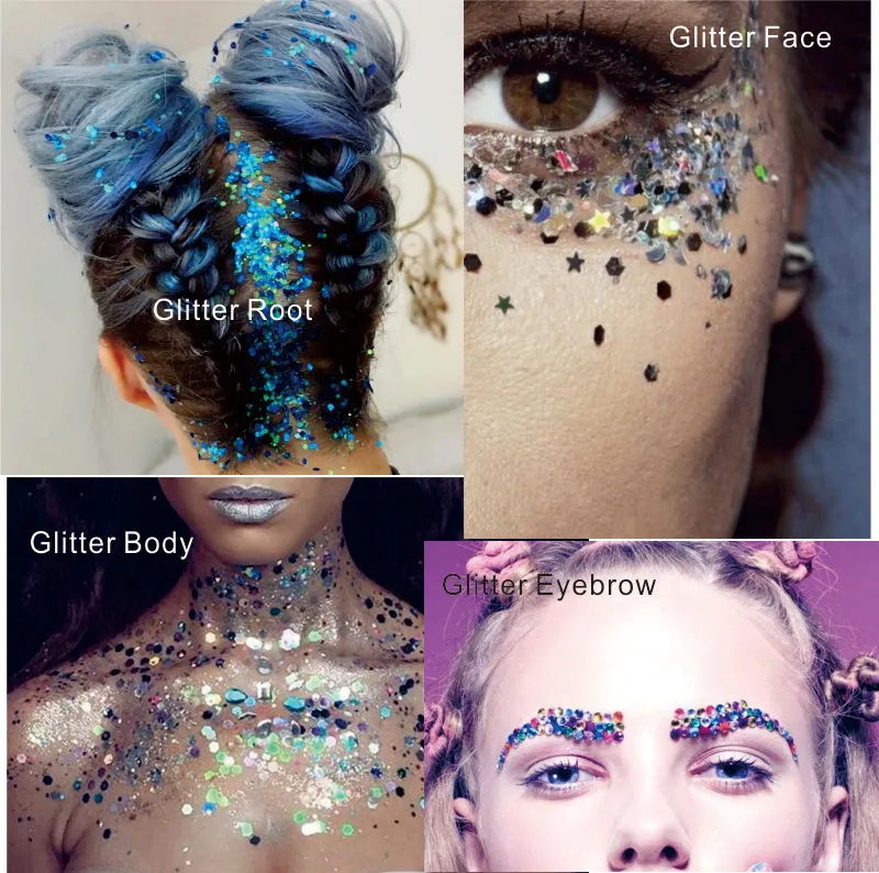 DGL01 Star Forme Glow dans le visage lumineux foncé et le corps Cosmetic Glitter Sequins Party Make Up Body Carnival Decor6129712