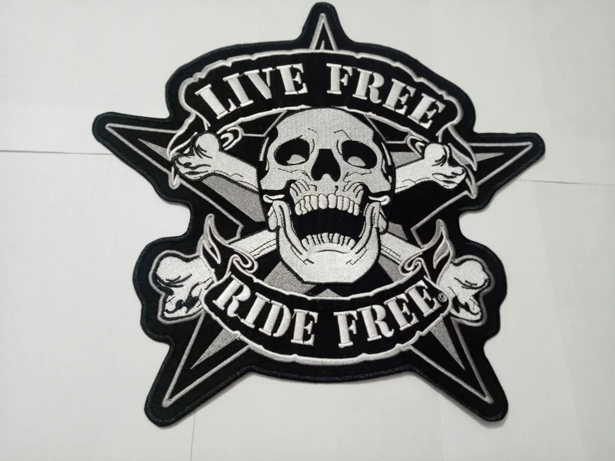 Große Stickerei-Totenkopf-LIVE-Aufnäher, Biker-Motorräder, Abzeichen für Jacken, Westen, Kleidungsstücke, zum Aufnähen auf RIDE-Aufnähern app270I