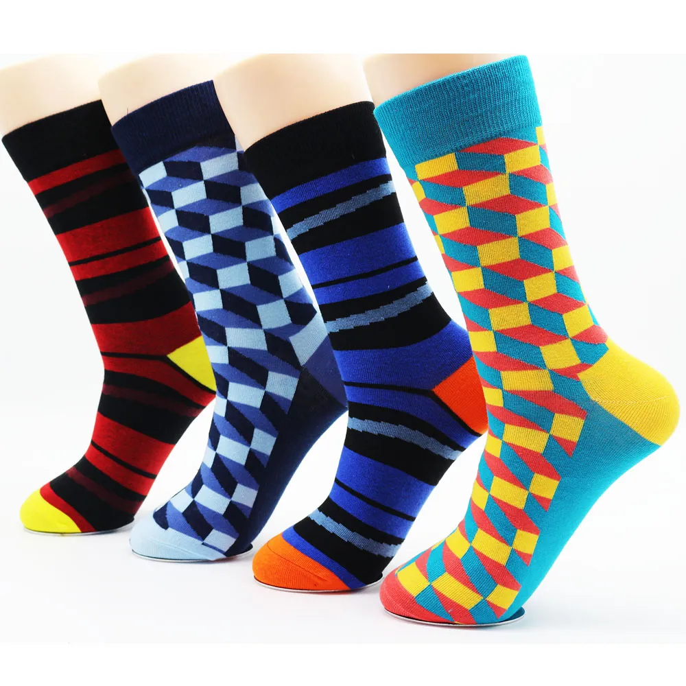 New winter men s funky cotton stripe colorful socks high quality mens dress socks fashion skateboard 4 pairs