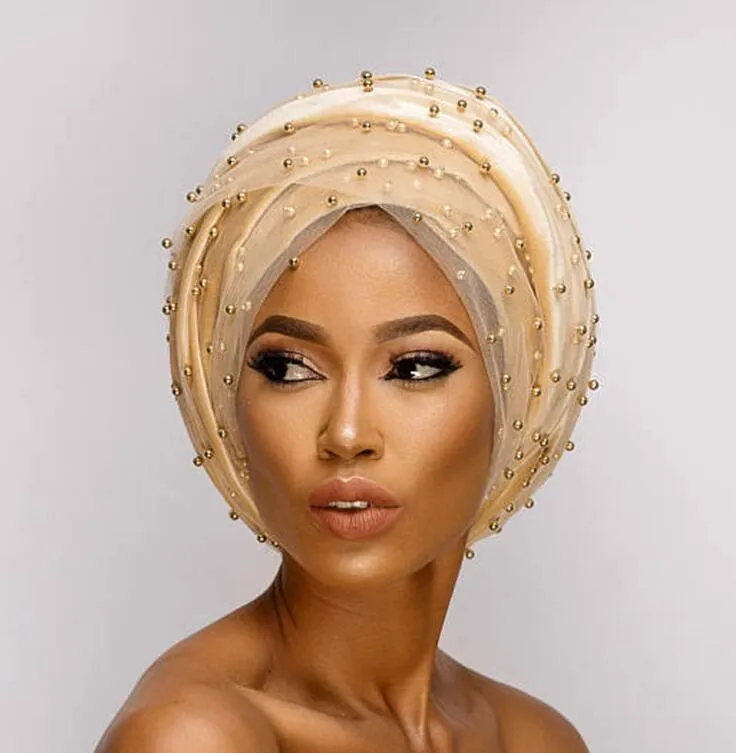 Headscarf turbante lyx massa guld pärlor mesh huvud wrap sammet nigerian turban kvinnor hijab extra lång huvud halsduk hatt 12 färger