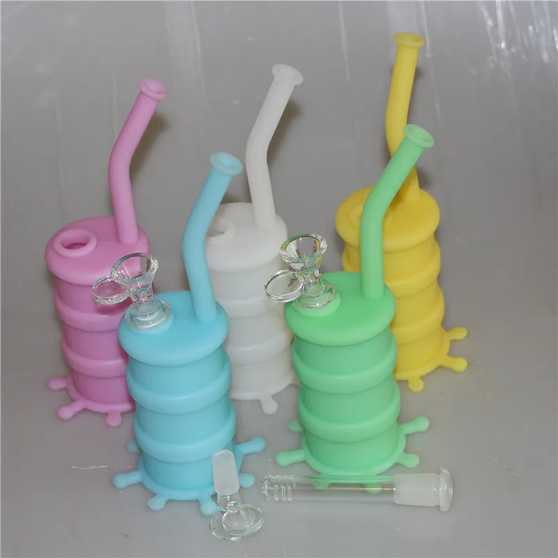 Glow in the Dark Silicon Water pipe Hookah Bongs Silicon Dab Rigs Cool Shape and silicone container free DHL