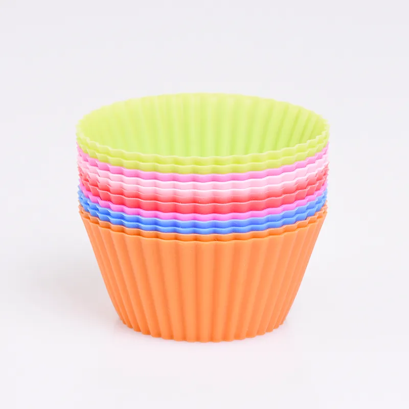 12 adet / takım Silikon Cupcake Kalıp Cakemuffin Yuvarlak Şekil Aracı Pişirme Pasta Araçları Mutfak Gadget Bakeware